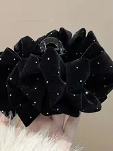 秋冬用 サテンバスタイプの大きなパールヘアクリップ【新年用・半分アップ・質感あるデザイン】