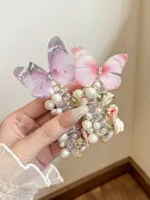 パールバタフライヘアゴム【ポニーテール・泡状編み込み用・弾力性あり】