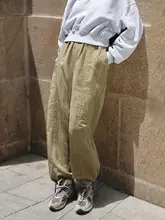 花吉 K266 ゆったりストレート パラシュートパンツ【白桃ピンク・抽絞り・秋用・レディース】