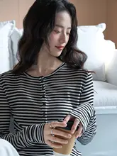 コントラストストライプのハンリーネック長袖Tシャツ【春用・スリムフィット】