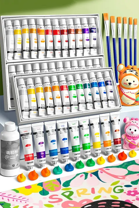 子供用アクリル絵具セット【防水・日焼け防止・無毒・ウォッシュ可能・小分けパッケージ】