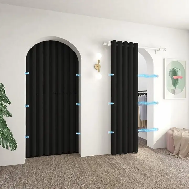 磁気吸着ドアカーテン【穴あけ不要・ブラック・試着室用・仕切りカーテン】