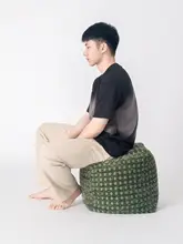 灰緑色のハンドメイド提花座用クッション【洗える・リッチな割绒】