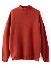 ハイネック厚手ウールニットトップス【ゆったりシルエット・秋冬用・無地】