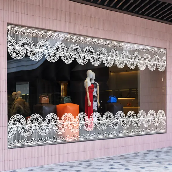 純白の透過レース調窓用フィルム【プライバシー保護・デザートカフェ用アート】