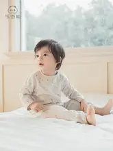 かわいいクマ柄の男女兼用ベビー用コットン長袖インナー【夏用・涼感・ルームウェア】（セットアップ対応）