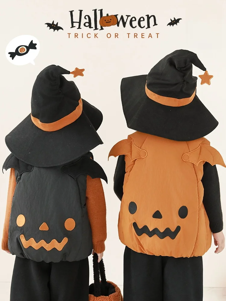 ハロウィンに必要な子供の仮装アイテム：可愛らしいデザインの立体翅膀付き南瓜コットンベスト