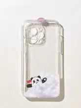 可愛らしい雲のパンダデザインのスマホケース【透明ソフト・iPhone 16/15/14/13 Pro Max対応・防摔・カートゥーン】