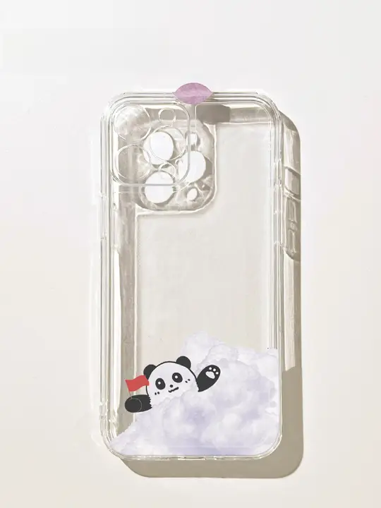 可愛らしい雲のパンダデザインのスマホケース【透明ソフト・iPhone 16/15/14/13 Pro Max対応・防摔・カートゥーン】
