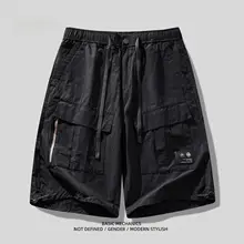 軽量アウトドアキャンプ風 レトロポケット付き工房ショートパンツ【夏用・薄手・ゆったり】（セットアップ対応）