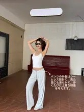 感のある銅アンモニウム製ローウエストパンツ【ウエストゴム・フィット・フレアデザイン】