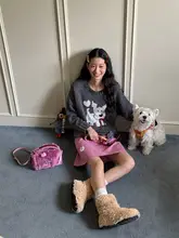 方形の羊羔毛デニムとモヘアのハンドバッグ【通勤用・斜め掛け・ファッショナブル】