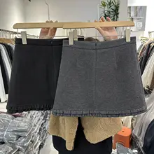 デザイン性のある花柄ウールミニスカート【高腰・Aライン・冬用・女性用】