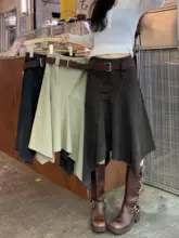 ビンテージ風不規則ハイウエストスカート【春用・フィット・中長丈】（セットアップ対応）