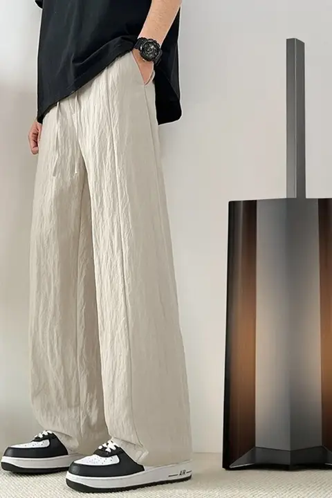 リネン製カジュアルパンツ【夏用・薄手・ストレート・ゆったりフィット・大人・青少年対応】（セットアップ対応）
