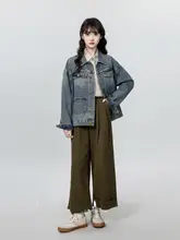 ヴィンテージ風ウォッシュドデニムジャケット【ゆったりしたデザイン・カーディガンスタイル】