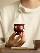 手描き梅花デザインの高足茶杯【粉引き・山楂紅・ヴィンテージスタイル】
