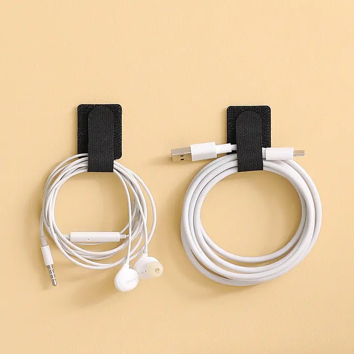 背面粘着テープ付きケーブル整理バンド【マジックテープ・自粘着・充電ケーブル収納用】