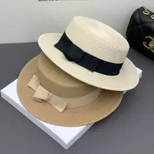 レディース夏用ヴィンテージスタイルの平頂草帽【日除け・ビーチ用・撮影に最適】