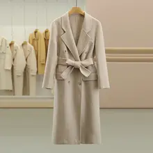 キャメルウールとシルク混紡の両面仕様ロングコート【高級感・上品デザイン】