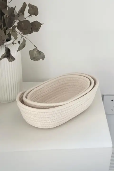 北欧風 コットン編み収納バスケット【化粧品・小物整理用】