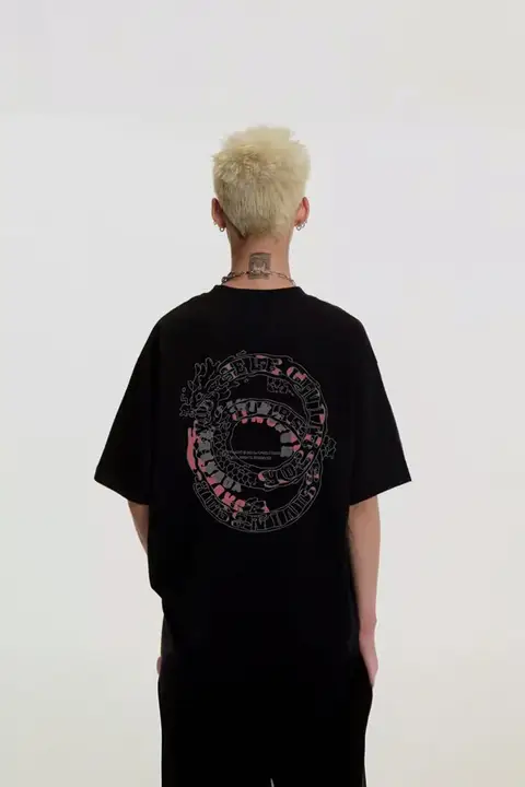 ジャングルトラデザインの国風龍柄Tシャツ【高街スタイル・黒・半袖】