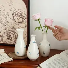 フラワーベース セラミック 染付 ヴィンテージ風 おしゃれ リビング インテリア テーブルデコ 生花 ドライフラワー 水栽培