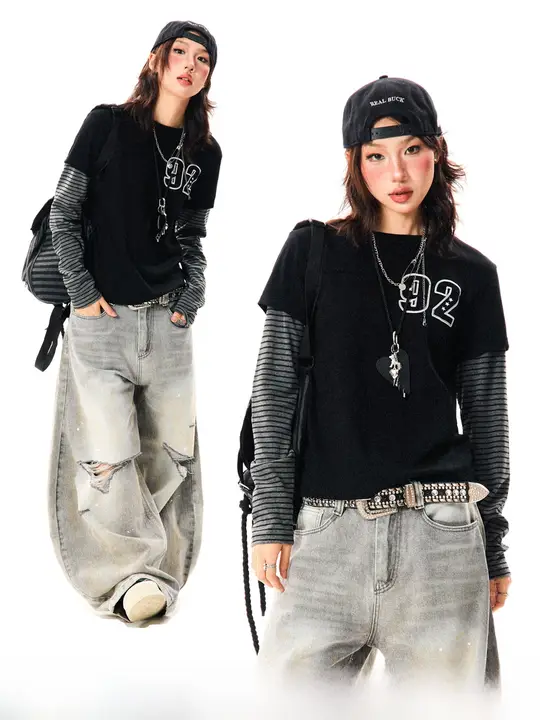 ストライプ柄長袖Tシャツ【レトロデザイン・アメリカンスタイル・フィット感あり】