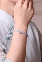 天然冰種アクアマリンブレスレット【S925純銀・ロータスデザイン・淡い青色クリスタル・清新な古風スタイル】