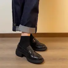羊皮製 厚底ローヒールパンプス【通勤・ラウンドトゥ・足入れ簡単】（セットアップ対応）