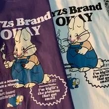 アメリカンレトロな楽しいウサギプリント半袖Tシャツ