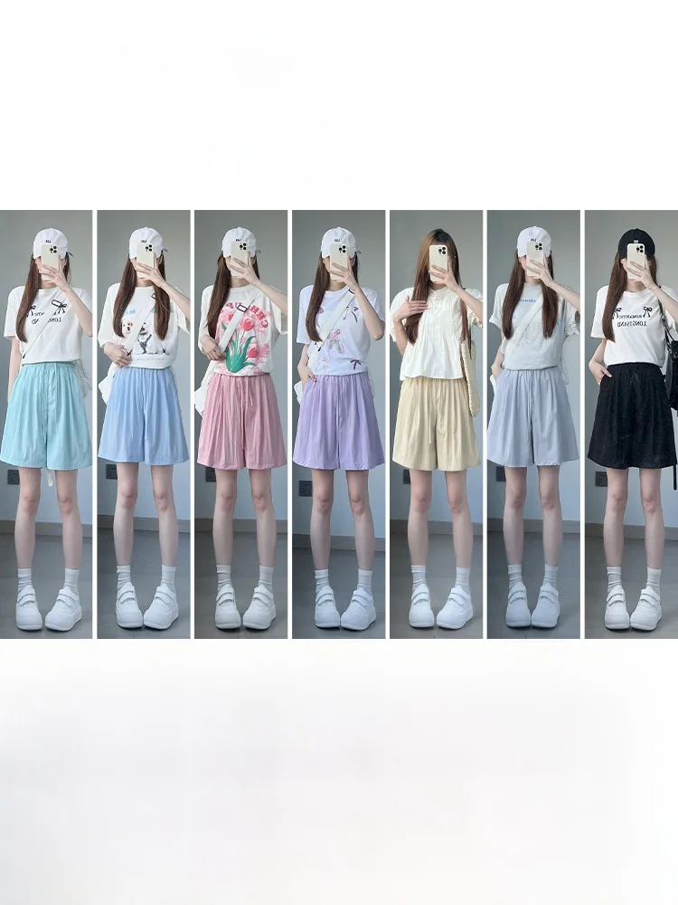 涼しげな夏用ハイウエストショートパンツ：アイスシルク素材の通勤風デザインと着用シーン