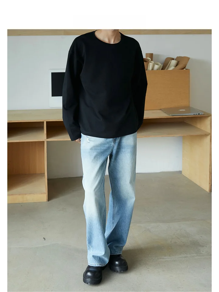 シンプルな長袖Tシャツ【白・黒・灰・抗皺・秋冬用】