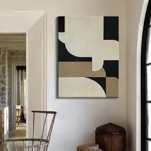手描き抽象油絵【和の美・立体的なテクスチャ・リビングルーム用装飾】
