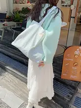ストライプデザインの大容量エコバッグ【コットン素材・ヴィンテージスタイル・肩掛けタイプ】
