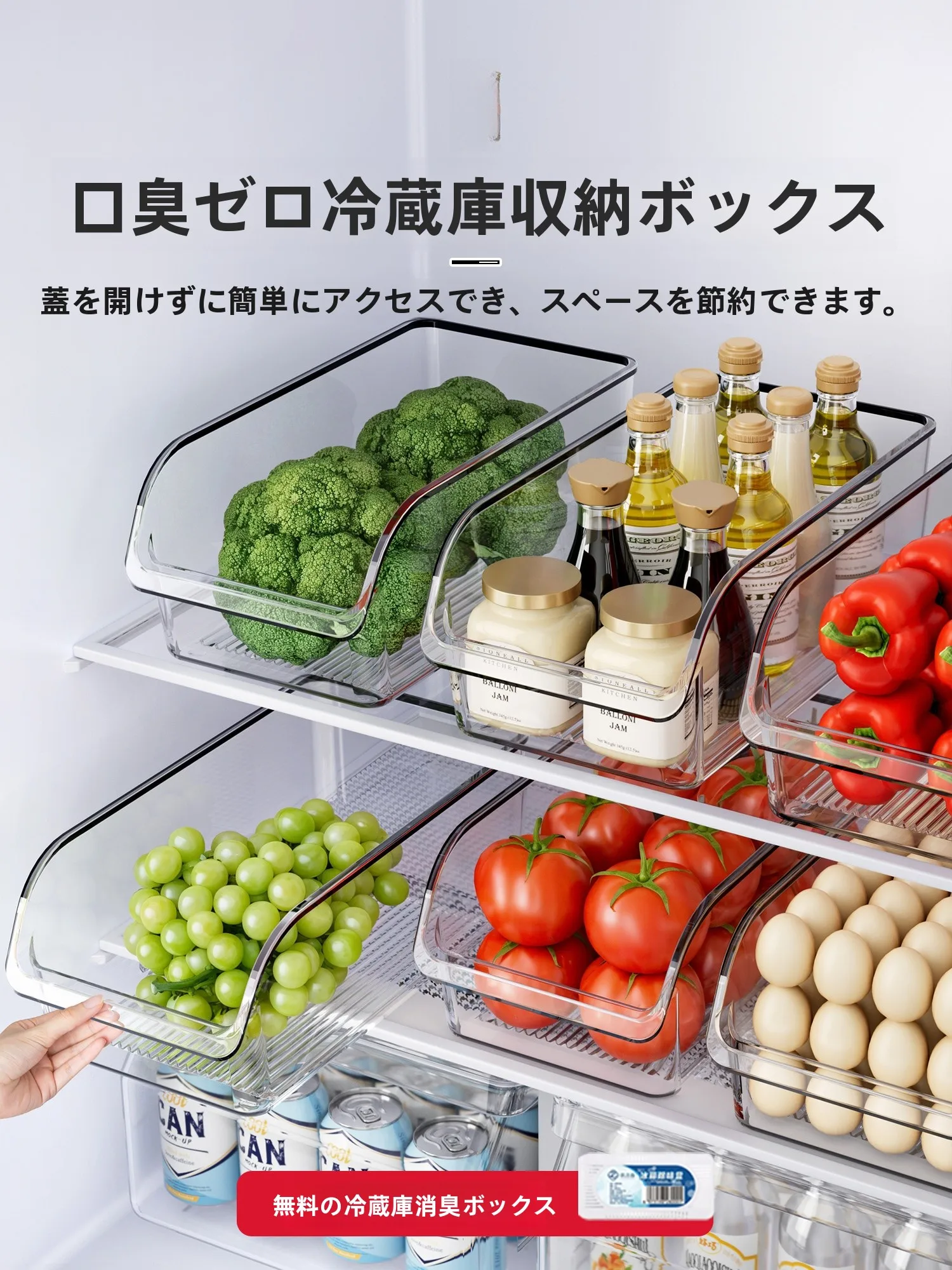 卵用収納ボックス：冷蔵庫内の食品整理に最適なPET製収納ケース