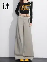 グレーのワイドレッグデニムパンツ【ハイウエスト・ストレートシルエット】