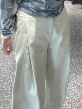 高腰デザイン！シンプルな青白色のワイドレッグパンツ【カジュアルスタイル・ストレート・垂感】（セットアップ対応）