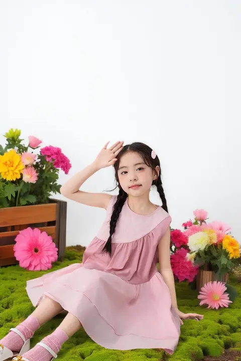 おしゃれな大人っぽいデザインの子供用ワンピース【コットン混・ノースリーブ・フィット】（セットアップ対応）