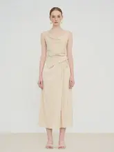 抽绳デザインのひだ付きラップスカート【涼感のあるアセテート・スタイル】