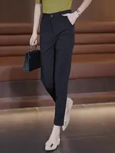 高級感あるウエスト高めのスーツパンツ【女性用・ブラック・9分丈・スリムデザイン】