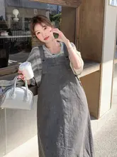 グレーのサスペンダードレス【夏用・カジュアルスタイル・大きいサイズ】（セットアップ対応）