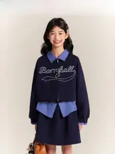 秋用 ハイウエスト子供用 Aラインスカート【ネイビーブルー・学院風】