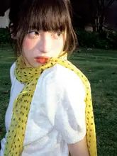 おしゃれなドット柄スカーフ【イエロー・首元アクセサリー・フリンジデザイン】