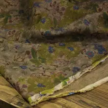 高品質色織りリネン素材のプリント生地【極上の柔らかさ・シャツドレス用・黄緑青】
