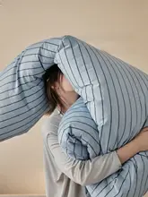 ストライプデザインの長綿ベッドカバー【通気性・洗濯機使用可・全面カバータイプ】