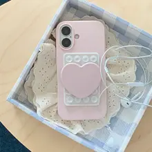 ピンクの少女用 吸盤付きハート形メイクアップミラー【iPhone用・ユニークデザイン】