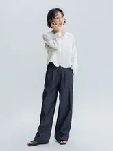 ウエスト調整可能なおしゃれなカジュアルパンツ【極簡デザイン・ワイドレッグ・  デニムブルー】（セットアップ対応）