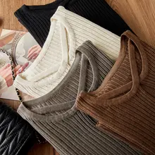 デザイン交差ラウンドネック透かしニットセーター【ウール混・長袖・秋用】（セットアップ対応）