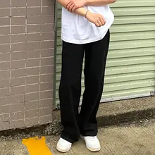 メンズ ヴィンテージ風 ブラックデニムパンツ【ワイドストレート・ウエストゴム・ヒップホップスタイル】